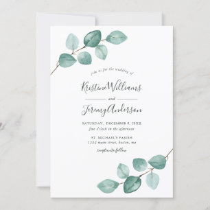Convites Casamento de Manuscrito Preto de Eucalyptus Waterc