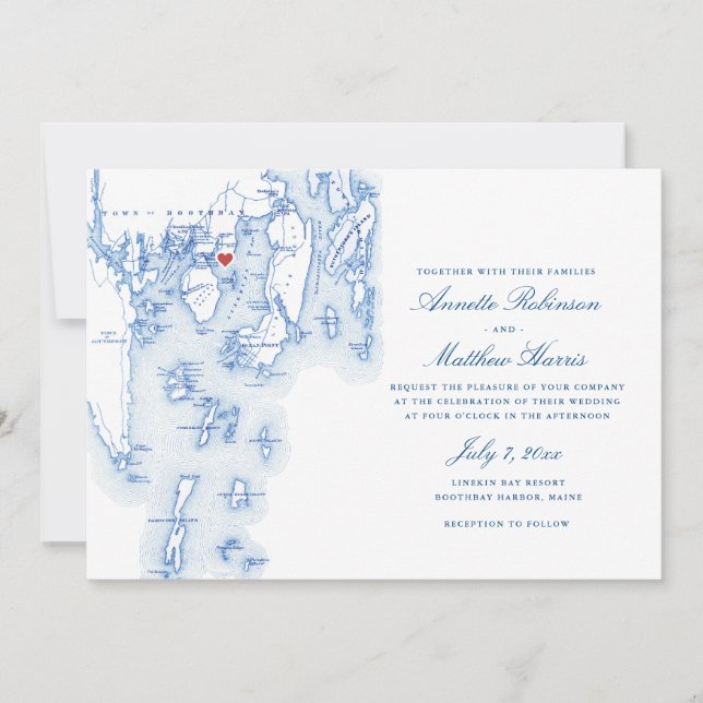 Convites Casamento de Mapa de Marinhos Boothbay Maine Bay R (Frente)