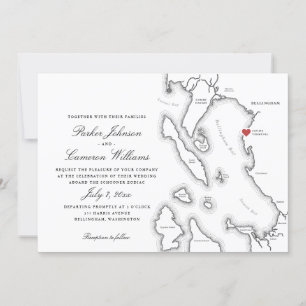 Convites Casamento de Mapa do Schooner Zodiac Bellingham Ba