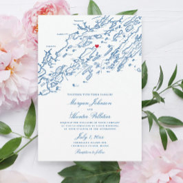Convites Casamento de Mapa Elegante de Marinhos Maine Islan