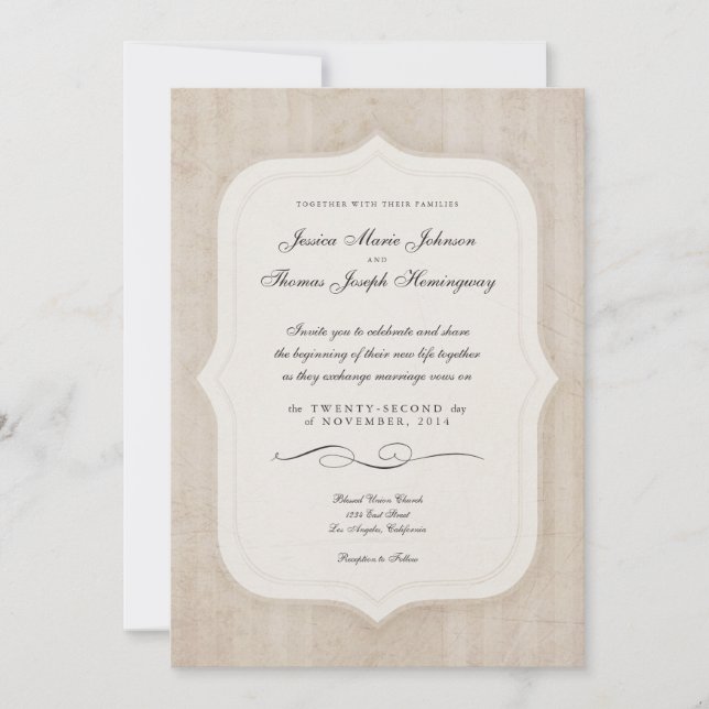 Convites Casamento de Mapa Personalizado de Creme de Fichei (Frente)