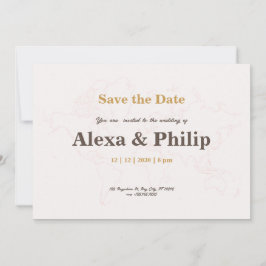 Convites Casamento de Mapa Rosa e Dourado