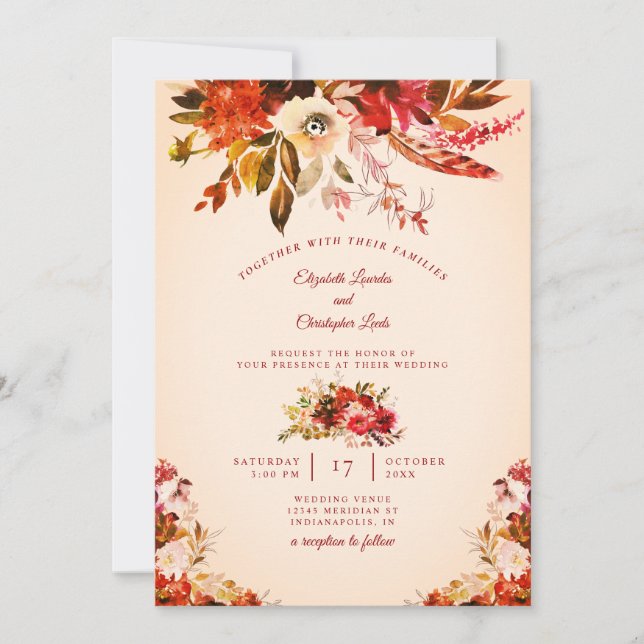 Convites Casamento de Marfim com Floral Blade Floral Blade, (Frente)