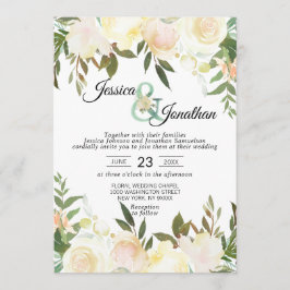 Convites Casamento de Marfim Cor Floral Blush Rosa