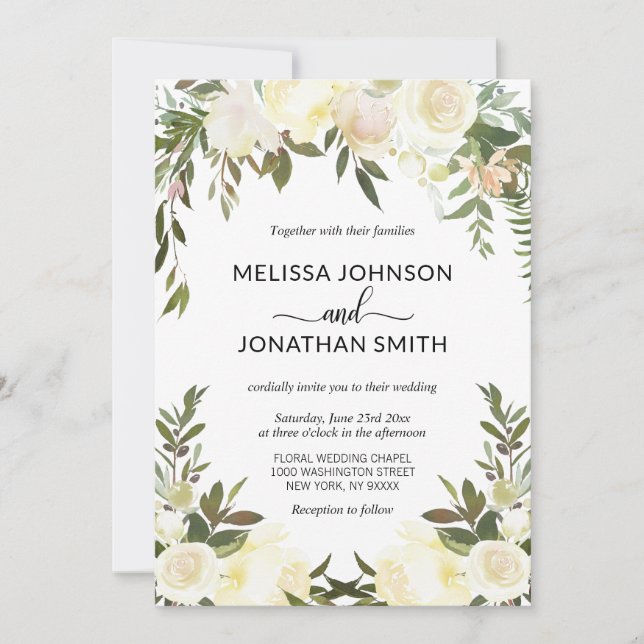 Convites Casamento de marfim de creme cor-de-rosa-palha Ele (Frente)