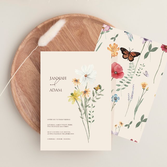 Convites Casamento de Margarida Amarela Amarelo Amarelo (Whimsical Daisy Yellow Wildflowers Wedding Invitation)