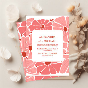 Convites Casamento de margarida cor-de-rosa moderno e desco
