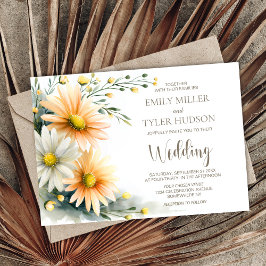 Convites Casamento de Margaridas Laranja e Branco