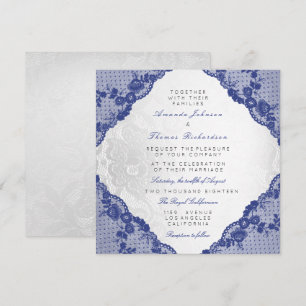 Convites Casamento de Marinho Azul Branco de Prata Clássic