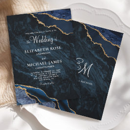 Convites Casamento de Marinho Azul de Agate Elegante