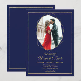 Convites Casamento de marinho azul de terrário com quadro d