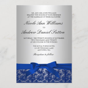 Convites Casamento de marinho Azul e Lace de Prata