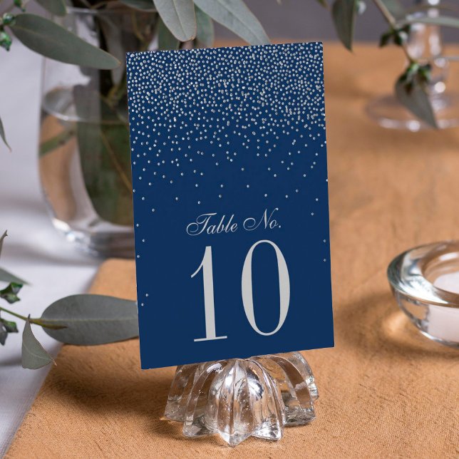 Convites Casamento de marinho Azul e Prata Glam Confetti (Criador carregado)