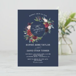 Convites Casamento de Marinho Azul Floral da Borgonha Elega
