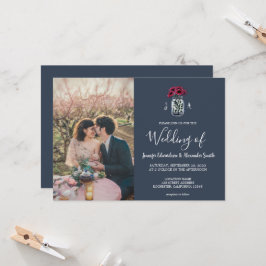Convites Casamento de marinho azul-monograma Rustic Mason