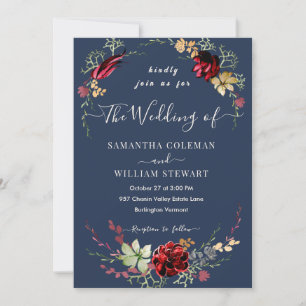 Convites Casamento de Marinho Azul Rustic Boho Wildflower