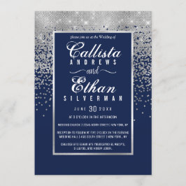 Convites Casamento de Marinho Chic Blue Silver Glitter Conf