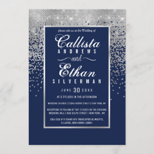 Convites Casamento de Marinho Chic Blue Silver Glitter Conf