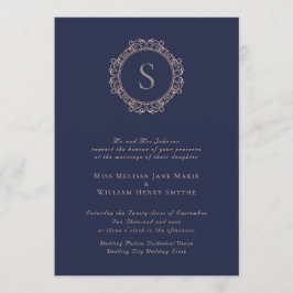 Convites Casamento de Marinho de Blush Monograma Elegante