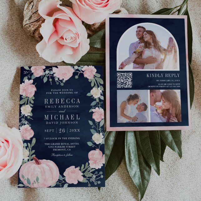 Convites Casamento de Marinho de Código QR da Pumpkin Flora (Criador carregado)