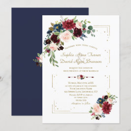 Convites Casamento de Marinho de Frame Dourado das Flores d