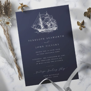 Convites Casamento de Marinho de Ilustração Náutica Elegant