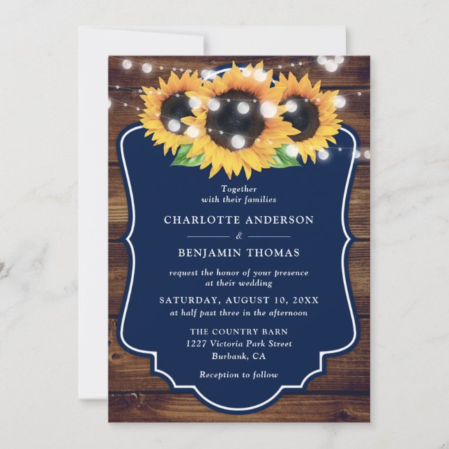 Convites Casamento de Marinho de Madeira Azul (Frente)