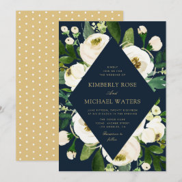 Convites Casamento de marinho de quadro floral branco de ma