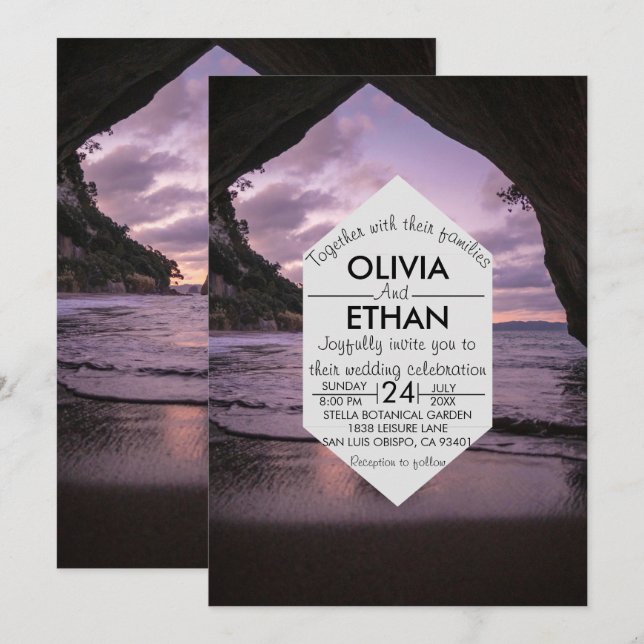 Convites Casamento de Marinho de Verão na costa da praia (Frente/Verso)