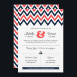 Convites Casamento de Marinho e Coral Chevron & Lovebird<br><div class="desc">Um conjunto de convites moderno e minimalista com riscas de fevron marinho e coral e pássaros amorosos.</div>