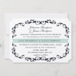 Convites Casamento de marinho Elegante Vitoriano Flourish F