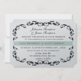 Convites Casamento de marinho Elegante Vitoriano Flourish F