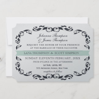 Convites Casamento de marinho Elegante Vitoriano Flourish F