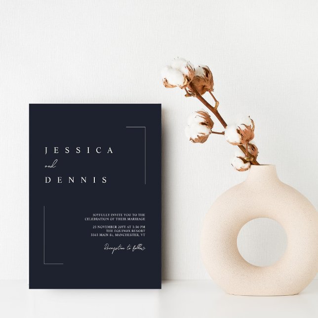 Convites Casamento de Marinho Escuro Mínimo Elegante Modern (Criador carregado)