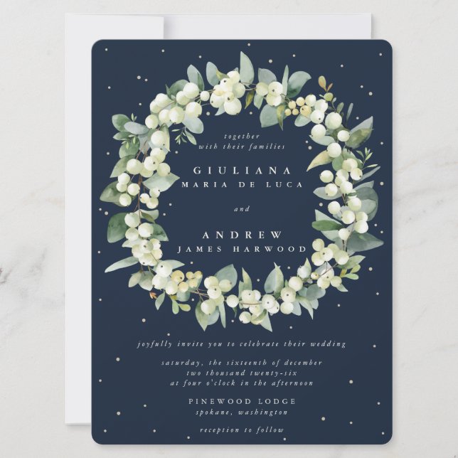 Convites Casamento de Marinho Grande Snowberry+Eucalyptus W (Frente)