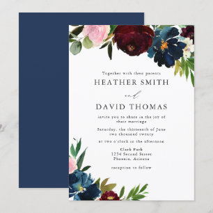 Convites Casamento de Marinhos de Aquarela e Flores de Borg