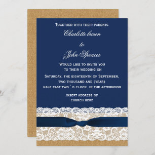 Convites Casamento de Marinhos de burlap e Lace