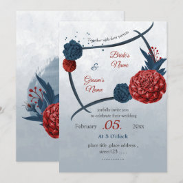 Convites casamento de marinhos românticos e flores burgundy