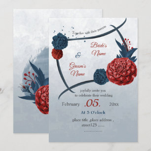 Convites casamento de marinhos românticos e flores burgundy
