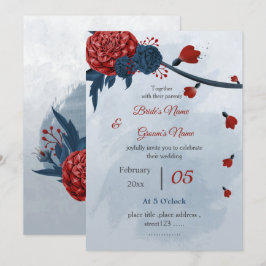 Convites casamento de marinhos românticos e flores burgundy