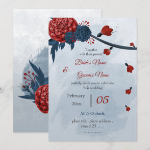 Convites casamento de marinhos românticos e flores burgundy