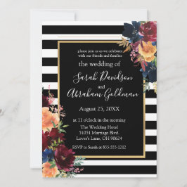 Convites Casamento de Marinhos vermelhos Flores e Stripes B