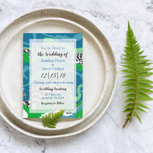 Convites Casamento de mármore azul, preto verde e branco