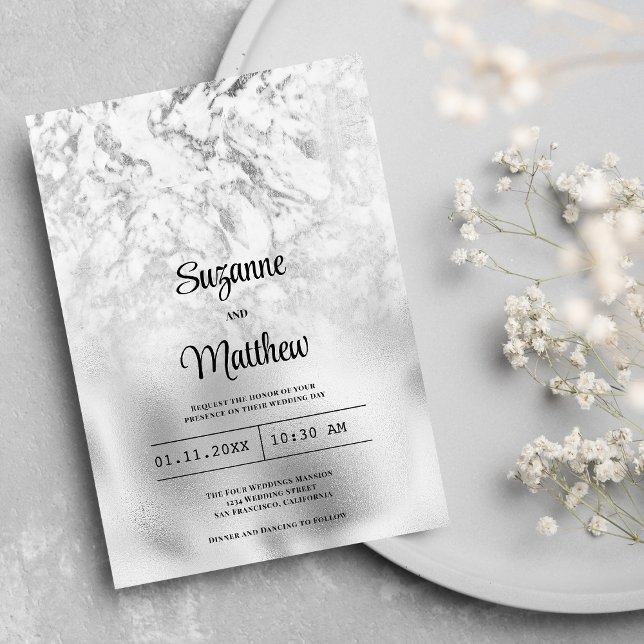 Convites Casamento de mármore branco de cinza luxuosa (Luxurious gray white silver marble wedding )