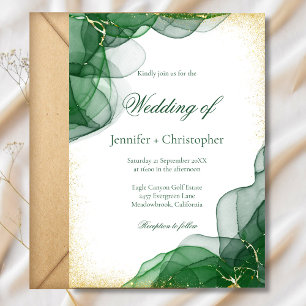 Convites Casamento de Mármore Branco Esmeralda Verde Dourad