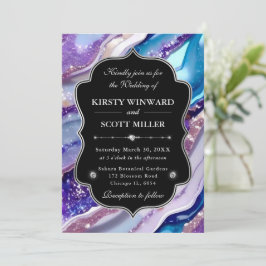 Convites Casamento de Mármore Brilhante Azul Roxo Elegante