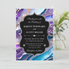 Convites Casamento de Mármore Brilhante Azul Roxo Elegante