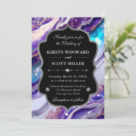 Convites Casamento de Mármore Brilhante Azul Roxo Elegante