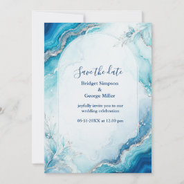 Convites Casamento de mármore Coastal Aqua Agate Luxe