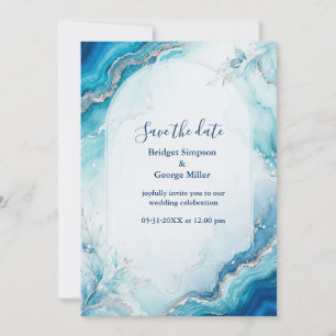 Convites Casamento de mármore Coastal Aqua Agate Luxe